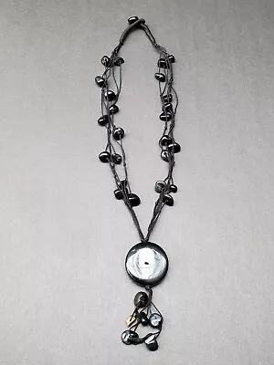 Antique Victorian Mourning Necklace With Black Banded Agate 17  Long • $99