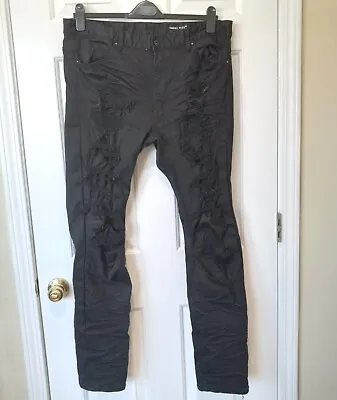 New! SMOKE RISE Slim Fit Distressed Men's Ghotic Black Cotton Blend Pants 38x32 • $59.99