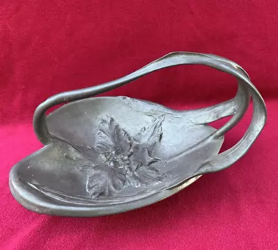 Art Nouveau Kayserzinn 4287 Pewter Footed Heart Shaped Basket 1890-1900 Germany • £120.53