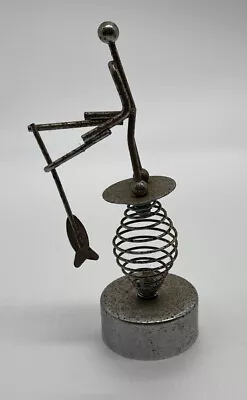 Small Whimsical Metal Fishing Moving Bobble Spring Art Vintage Figure Figurine • $4.99