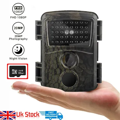 Trail Wildlife Camera With 32GB SD Card 1080P HD Hunting Cam PIR Night Vision UK • £25.99