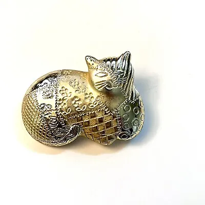 $9.99 • Buy Signed AJC Vintage Gold Tone Cat Kitty Patchwork BROOCH Pin Costume Jewelry
