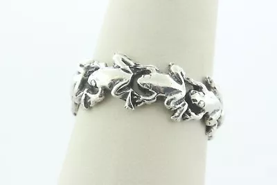 Vintage Sterling Silver Detailed Leaping Toad Frog Eternity Band Ring - Size 8 • $74.99