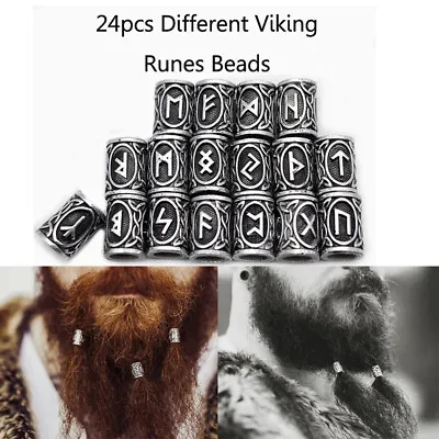 24Pcs Norse Viking Runes Loose Beads Diy Bracelets Pendant Necklace Beard Hair • $9.99