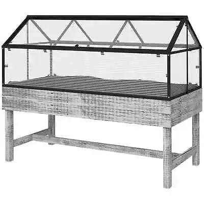 Elevated Wood Planter Raised Mini Covered Greenhouse Stand Long Bedding Veg Herb • £113.99