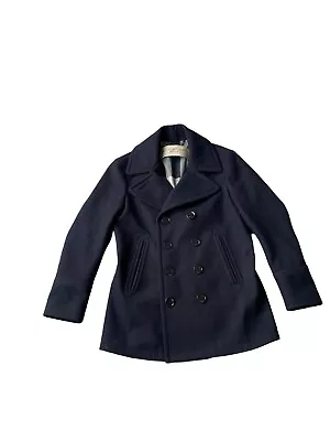 Burberry Brit Pea Coat Mens Large Blue Wool Double Breasted Nova Check • $328.35