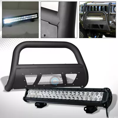 Fits 05-10 Hummer H3 Matte Black Studded Mesh Bull Bar Guard+120W LED Light • $225.95