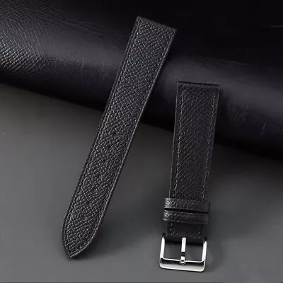 20mm Black Epsom Leather Grained Calfskin Elegant Vintage Watch Strap Band • $73.72