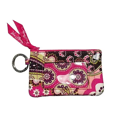 Vera Bradley Paisley Floral Print PINK Zip ID Coin Change Purse Wallet Keychain • $1.99