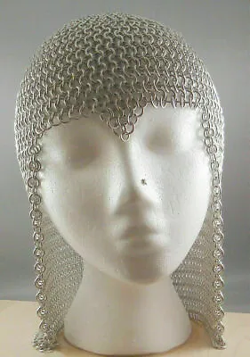 Chainmail Coif Chain Mail Hood Aluminium Medieval Reenactment Armour Costume • £23.28