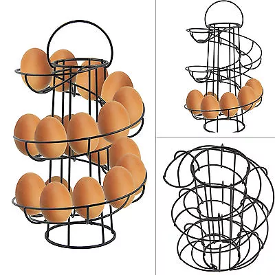 Chrome Spiral Egg Storage Holder 18 Eggs Swirl Style Storage Stand Kitchen • £16.49