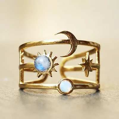 Celestial Ring With Sun Moon And Ring Gold Opal Jewelry Celestial Body Ring • $2.19