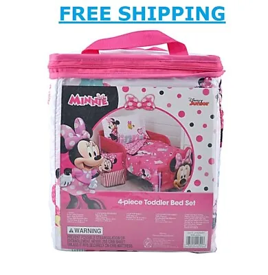 Minnie Mouse 4 Piece Toddler Bed Set Quilt 2 Sheets Pillow Case Girl Pink • $51.06