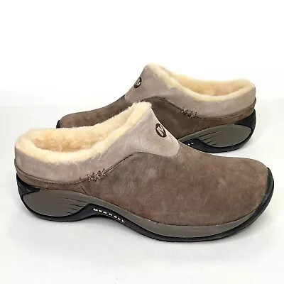 Merrell Encore Ice Womens Size 8.5 Slide Clog Shoes Stone J66600 Sheepskin Suede • $98.10
