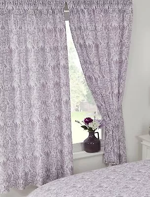 ANNETTE 66  X 72  PENCIL PLEAT CURTAINS MAUVE PURPLE PLUM WHITE DAMASK FLORAL  • £21.99