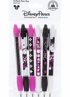 Disney Parks Minnie Mouse Pink Black 6 Pack Pen Set Black Ink New In Package • $9.95