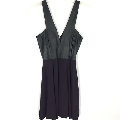 Mason Womens Purple Black Lambskin Leather Mini Dress V Neck Sleeveless Size 0 • $19.99