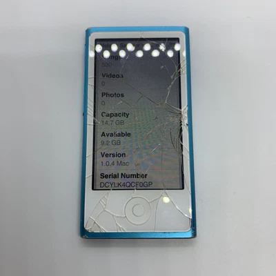 $49 • Buy IPod Nano Blue A1446 Apple 16gb Smashed Screen - Works