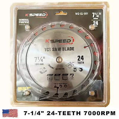 KSPEED 7-1/4 In X 24-Teeth 7000 RPM Carbide Circular Saw Blade For Sawing Wood • $6.99