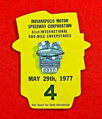 1977 Indy 500 SILVER #2030 Pit Pass Pin Badge With Back Up Card #4 - MINT Badge • $79