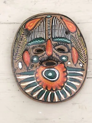 Aztec Mayan Mexican Folk Art Clay Ceramic Mask WALL HANGING Décor  VTG Handmade • $19.99
