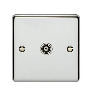 CHROME Single Aerial Satellite Coaxial Socket Female Wall Plate White Trim • £13.99