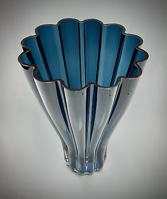 Stunning Alvo Aalto-like Large Mid-Century Ribbed/Fluted Glass 13-3/4 Vessel • $295