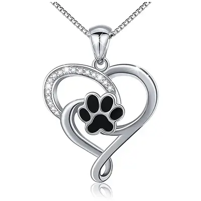 Cute Black Dog Paw Heart Necklace Chain Pendant Jewelry Holiday Gift Women Men • $9.98