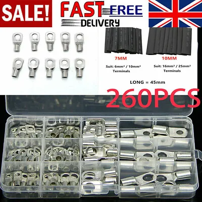 260PCS Copper Tube Terminals Battery Welding Cable Lug Ring Crimp Connectors Kit • £11.39