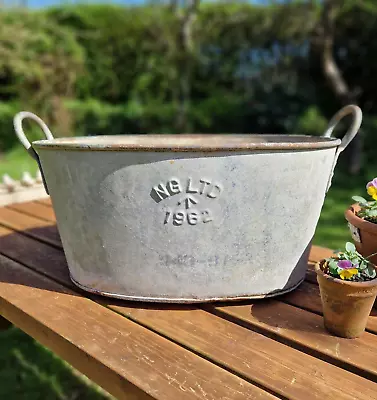 Large RARE 1962 Vintage Galvanised Tub Planter Wash Tub Garden Décor Tin Bath • £89.99