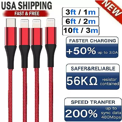 3 Pack USB C To 8Pin Cable 3/6/10ft PD Fast Charging Cord For IPhone 14 13/12/11 • $8.99