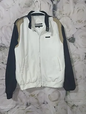 Members Only Jacket White/Blue Cafe Racer Full Zip Casual Motorcycle Men’s XL • $14