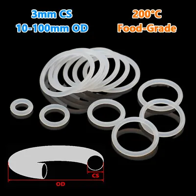 VMQ Silicone Seal Ring Food Grade O-Ring 3mm Cross Section O Rings 10mm-100mm OD • £2.28