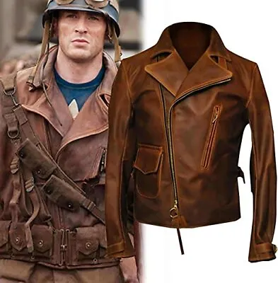 Captain America The First Avengers Distressed Brown Biker Real Leather Jacket • $39.99