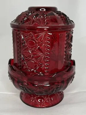 Vintage Ruby Red Flash Indiana Glass Stars And Bars Fairy Lamp Light Homco EUC • $45