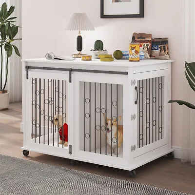 $219.98 • Buy Dog Crate Wood & Metal Style Pet Cage Furniture W/Detachable Divider End Table