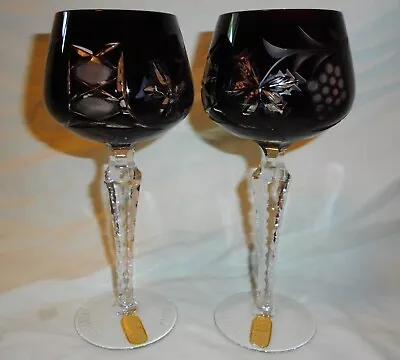 Lot Of 2 Nachtmann Traube Cut-to-Clear 8  Tall Wine Hocks Water Goblets • $89