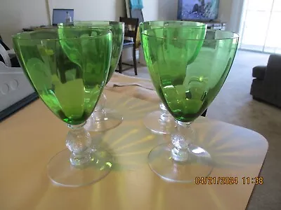 Vintage Ball Cambridge Stemware Aurora Optic Green Set Of 4 Water Goblets • $30