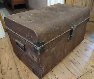 Vintage Metal Steamer Trunk / Tin Chest / Blanket Box / Coffee Table / Storage • £49.95