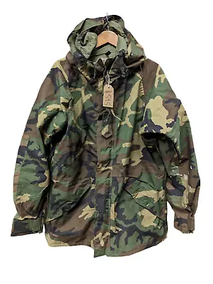 Genuine US Army Woodland Camo GoreTex ECWCS Parka Jacket Size Medium/Long #595 • £64.95