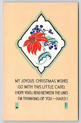 PF Volland Christmas Poinsettia & Blue Berries~Thinking Of You~Art Deco Postcard • $7