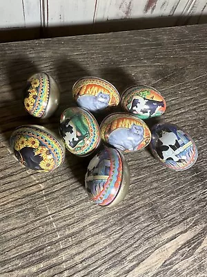 Vintage Tin Litho Easter Eggs Cows Cats 90s  8 • $18