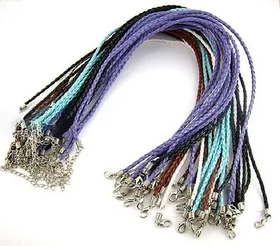 10 Plaited Necklaces -  17  -  Faux Leather - Random Mixed Colours - J00721 • £4.99