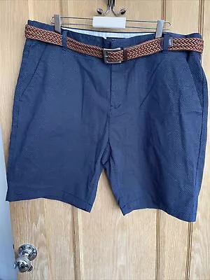 Next Mens Tailored Cotton Stretch Navy Chino Shorts With Belt  40 Waist Bnwot • £12