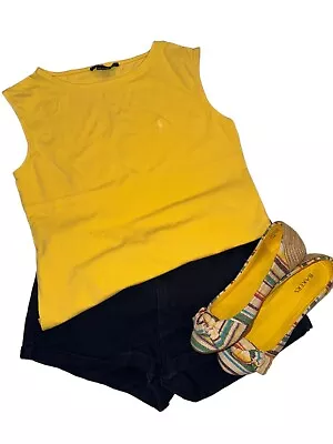 Ralph Lauren Yellow Tank Top Muscle Tee Womens Size Large Vintage Bright Stretch • $14.99
