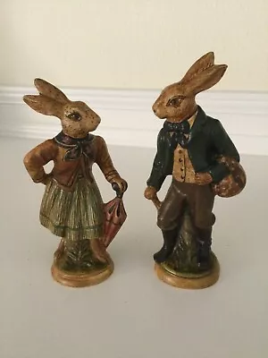 $300 • Buy Vaillancourt Folk Art Rabbit Couple 1987 HTF #48