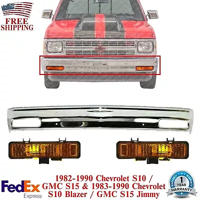 Front Bumper Chrome + Signal Lights LH & RH For 1982-1990 Chevrolet S10 /GMC S15 • $182.96