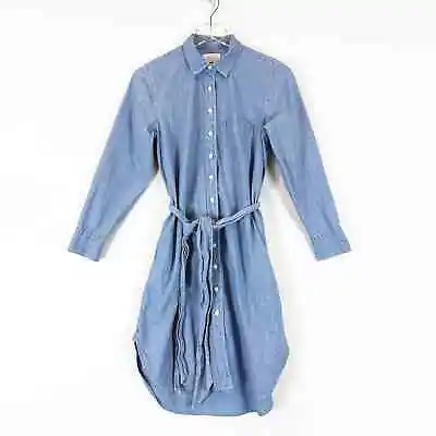 J Crew Women's Button Up Shirt Dress Women's Small Petite Preppy Belted Chambray • $20.29