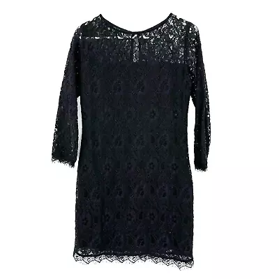 MYNE Ashley Ann Size Small Black Lace Mini Dress Fitted 3/4 Length Sleeve Lined • $30