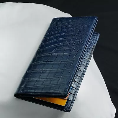 Blue Mens 100% Genuine Leather Crocodile Clutch Long Wallet Business Card Holder • $102